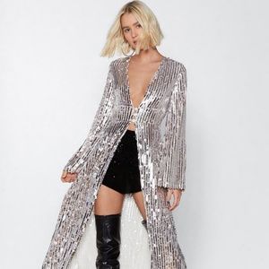 Nasty Gal Studio Long Line at the Bar Sequin Kimono Top